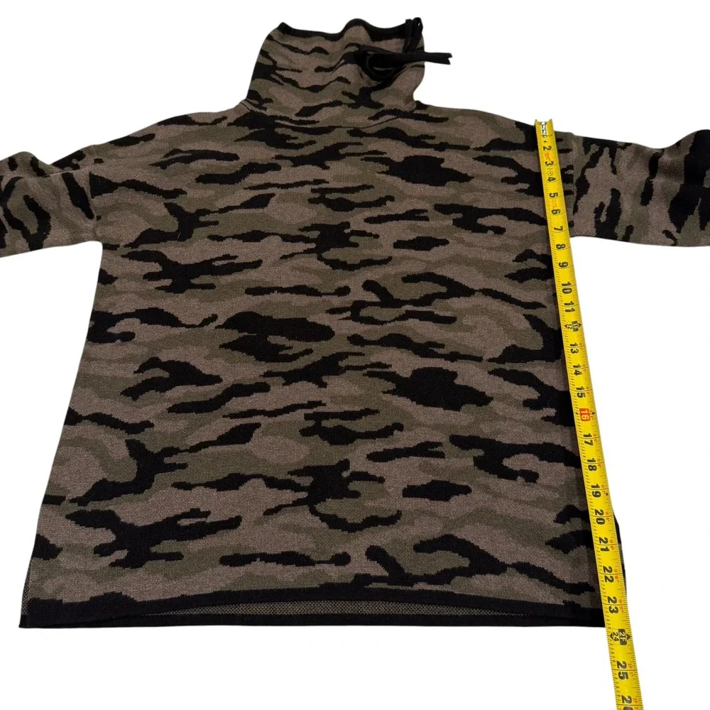Rachel Zoe Womens Camo Knit Funnel Neck Drawstring Sweater Olive Black Medium - Picture 6 of 6